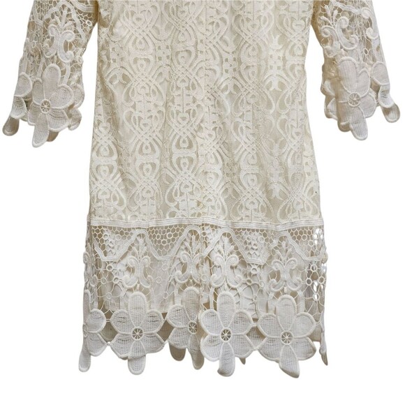 J Glee Dress Sz S Cream Floral Crochet Lace Overlay 3/4 Slv Lined Cottage Fairy - Picture 9 of 15
